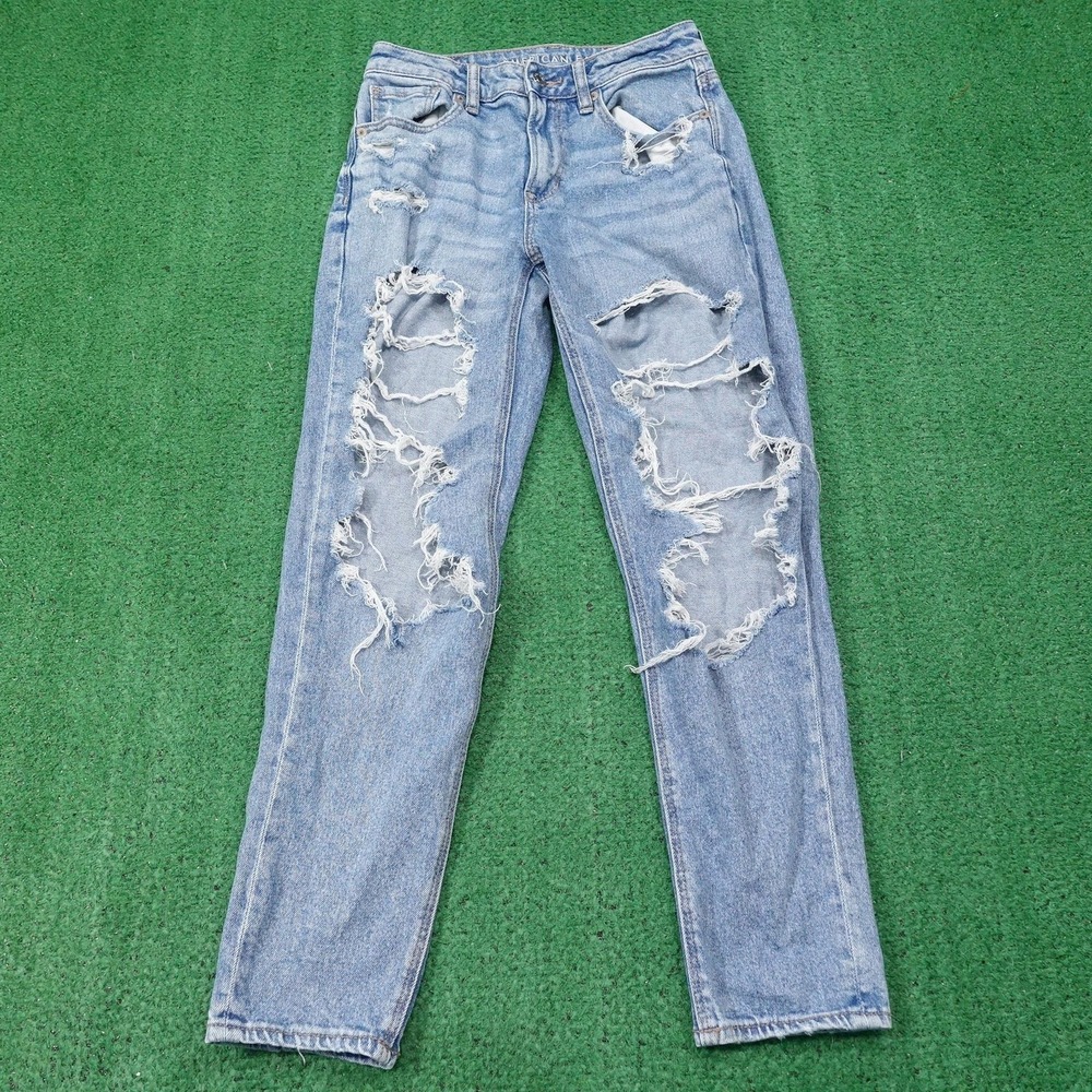 American Eagle Jeans‎ Womens 2 Blue Mom JeanDistressed Light Wash 27x27